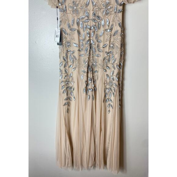 NWT ADRIANNA PAPELL DRESS 12 GOWN FAIRY WHIMSICAL SEQUIN BEADED FLORAL GODETS - Picture 13 of 16